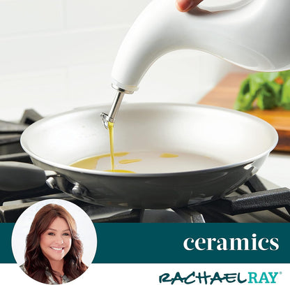Rachael Ray Ceramic Olive Oil Dispenser Bottle for EVOO Oil and Vinegar, 24-Ounce, Agave Blue