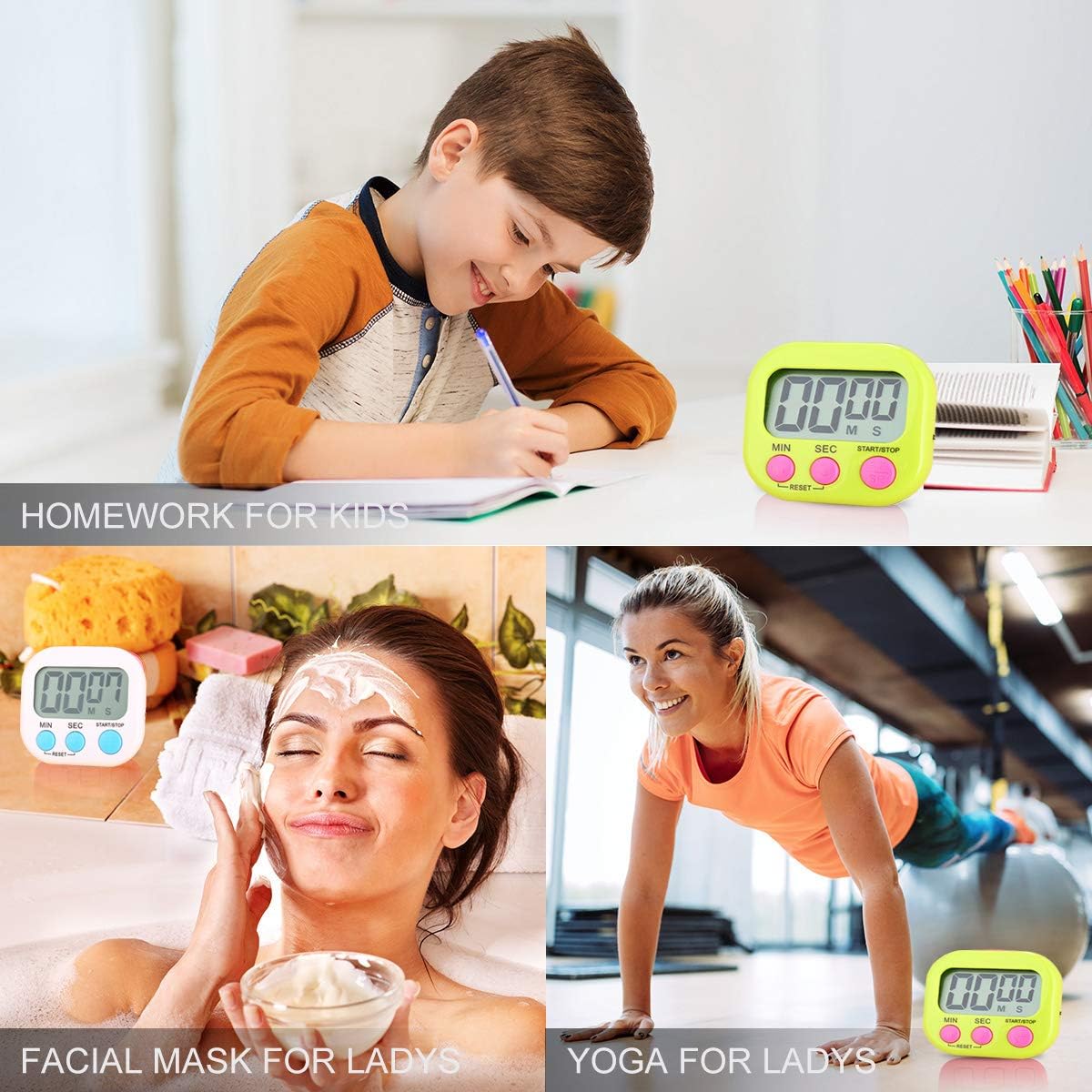 2 Pack Digital Kitchen Timers with ON/Off Switch & Loud Alarm