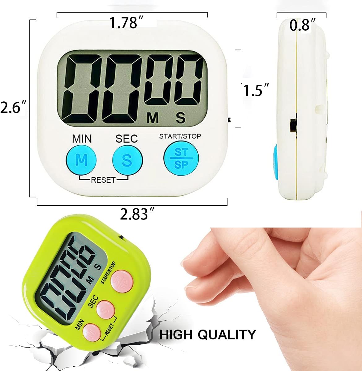 2 Pack Digital Kitchen Timers with ON/Off Switch & Loud Alarm