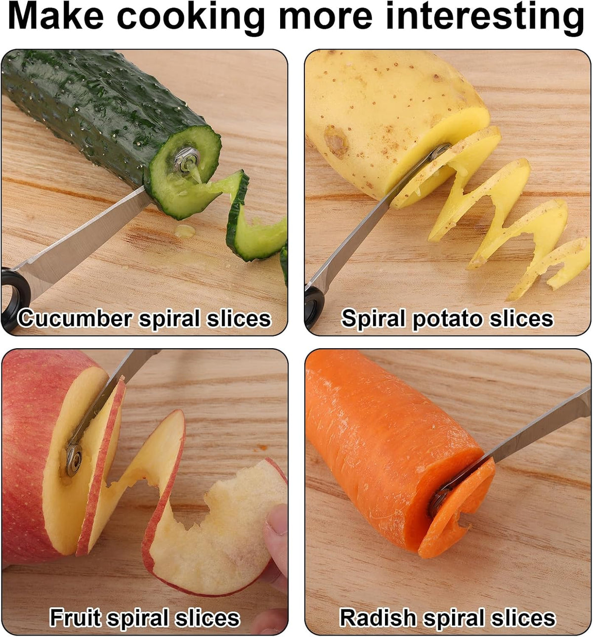 Stainless Steel Spiral Cutter, Portable Spiral Vegetable Cutters Vegetable Kitchen Tools Pragmatic Cutter for Potatoes Veggies Cucumber Carrots Fruit