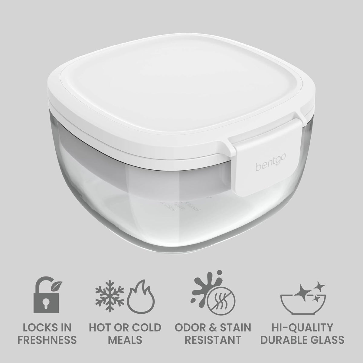 Glass Prints Salad Container - 7.6-Cup Tinted Glass Salad Bowl with Airtight Lid, Leak-Proof Sauce Container, 4-Compartment Bento Meal Prep Tray & Reusable Fork (Floral Maximalist - Sea)