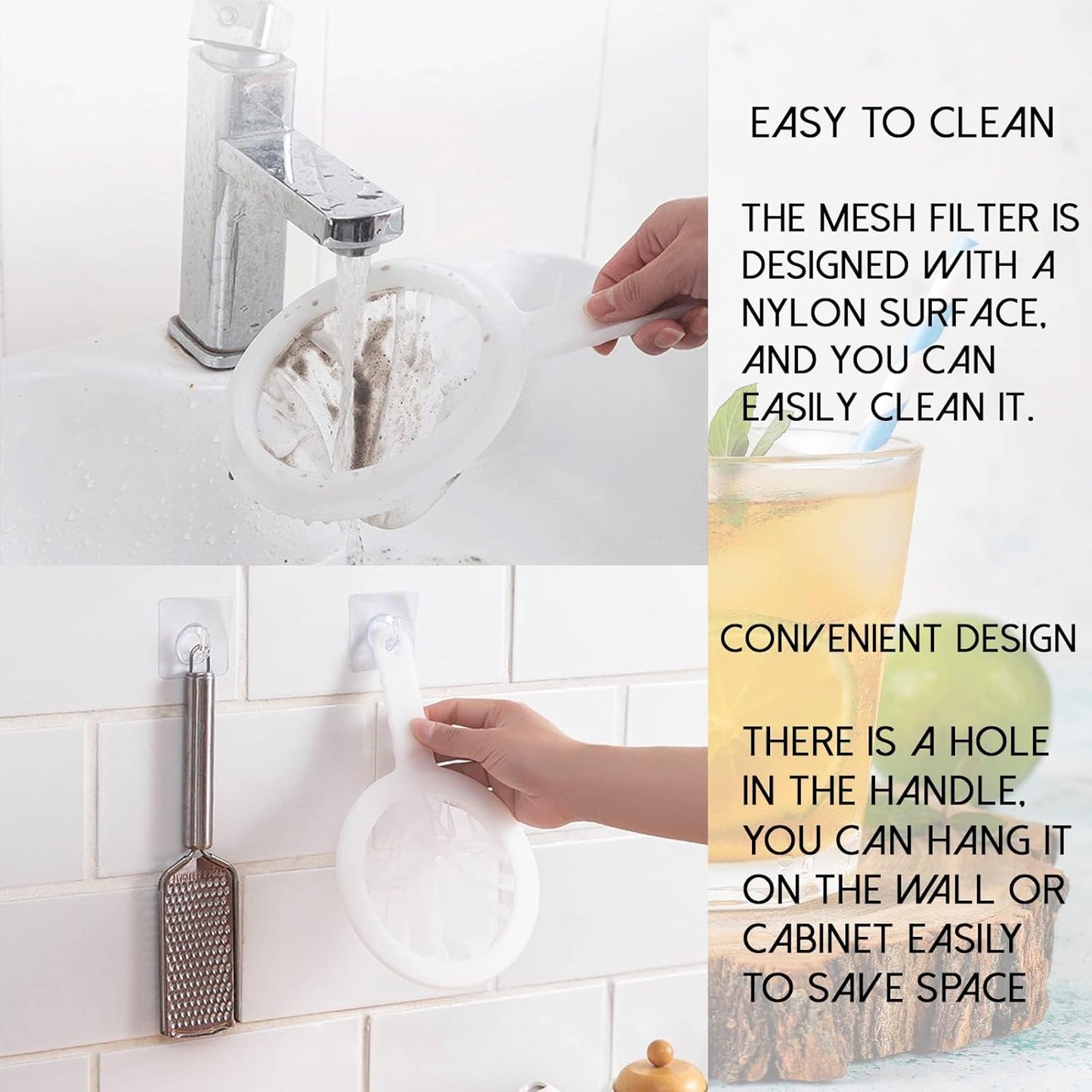 2 Piece Fine Nylon Mesh Strainer Kitchen Food Yogurt Mesh Sieve Plastic Mesh Colander with Handle Mini Brine Shrimp Separation Net for Filtering Juice Milk Soy Coffee Honey Wine Yogurt (120/200 Mesh)