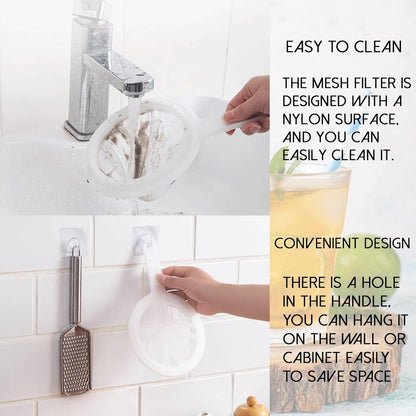 2 Piece Fine Nylon Mesh Strainer Kitchen Food Yogurt Mesh Sieve Plastic Mesh Colander with Handle Mini Brine Shrimp Separation Net for Filtering Juice Milk Soy Coffee Honey Wine Yogurt (120/200 Mesh)