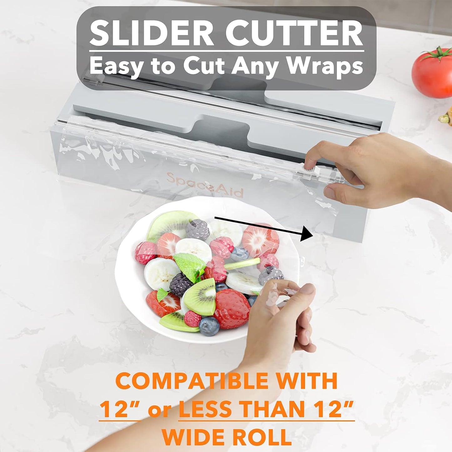 WrapNeat 2 in 1 Wrap Organizer with Cutter and Labels, Plastic Wrap, Aluminum Foil and Wax Bamboo Dispenser for Kitchen Storage Organization Holder for 12" Roll (Natural)