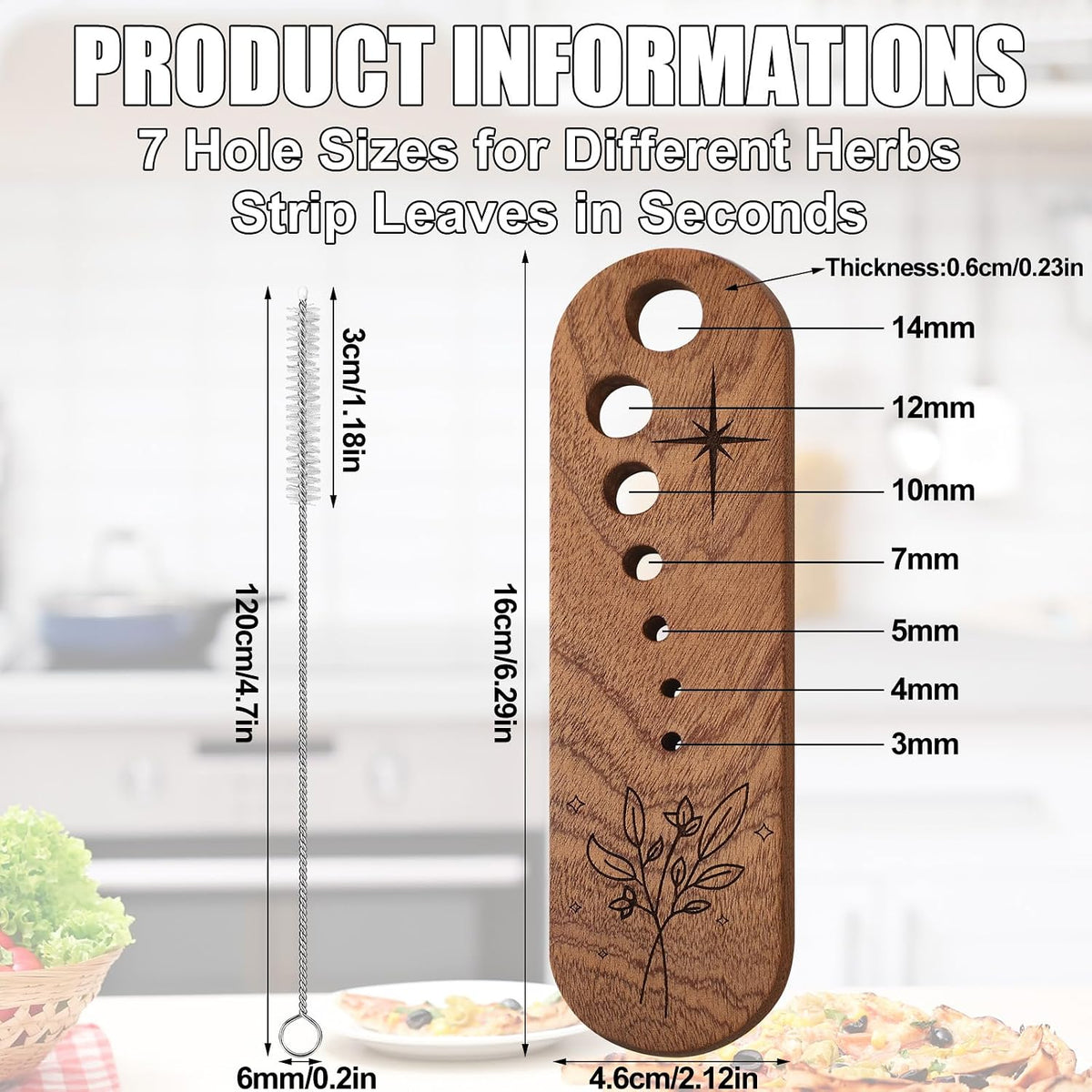 2 Pcs Wooden Herb Stripper, 7 Hole Leaf Separator Tool