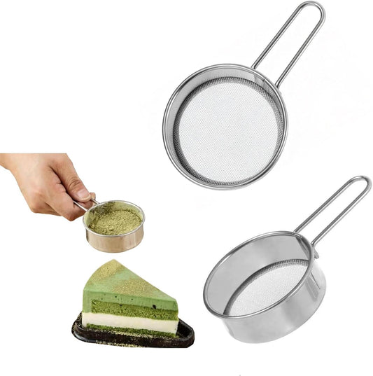 Two-piece mini baking sieve set, 40-mesh tea strainer mini tea filter | Two-piece baking mini sifter, 40-mesh tea strainer, small tea filter, sizes are 3 inches and 3.5 inches, silver
