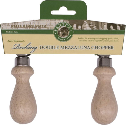 Double Mezzaluna Vegetable Chopper Rocking Knife, 5.5-Inch Stainless Steel Blade with Beechwood Handles, The Italian Market Original since 1906,Brown