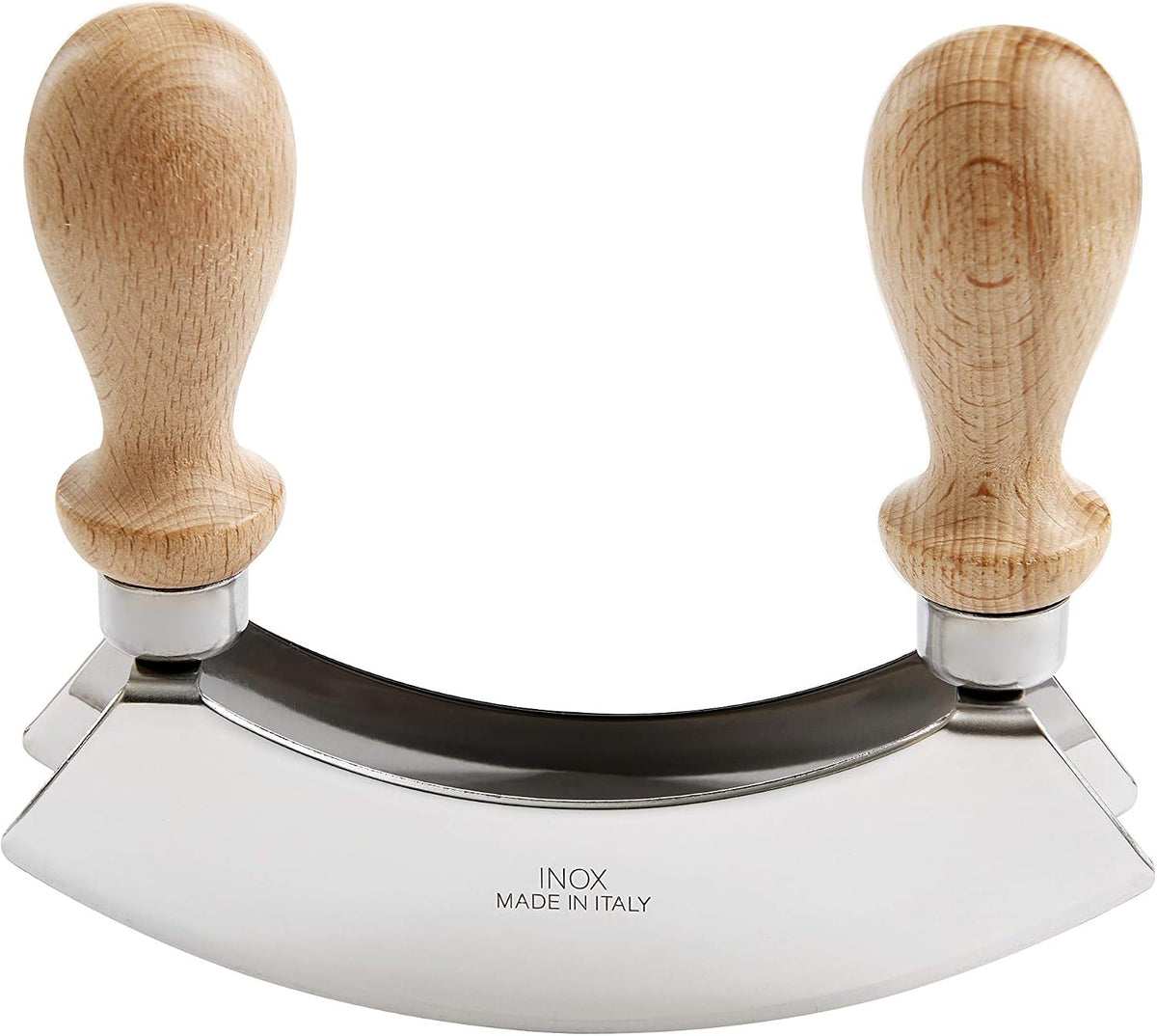 Double Mezzaluna Vegetable Chopper Rocking Knife, 5.5-Inch Stainless Steel Blade with Beechwood Handles, The Italian Market Original since 1906,Brown