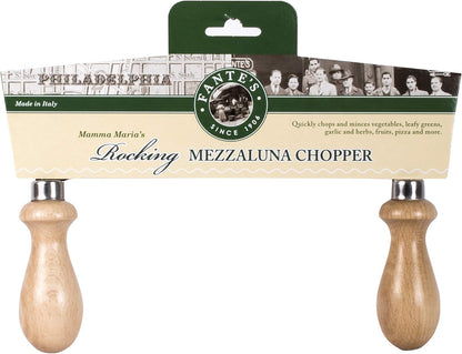 Double Mezzaluna Vegetable Chopper Rocking Knife, 5.5-Inch Stainless Steel Blade with Beechwood Handles, The Italian Market Original since 1906,Brown