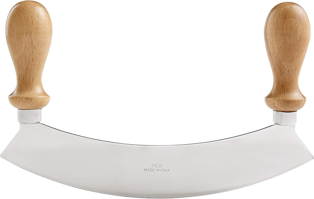 Double Mezzaluna Vegetable Chopper Rocking Knife, 5.5-Inch Stainless Steel Blade with Beechwood Handles, The Italian Market Original since 1906,Brown
