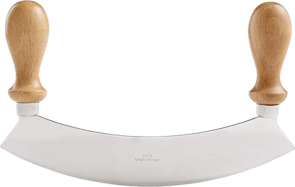 Double Mezzaluna Vegetable Chopper Rocking Knife, 5.5-Inch Stainless Steel Blade with Beechwood Handles, The Italian Market Original since 1906,Brown