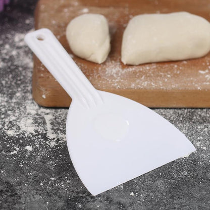 2 Pcs White Plastic Dough Scraper Cutters, Bread Chopper Separator, Flour Scraper, Cake Smoother, Kitchen Cutting Tool with Handle