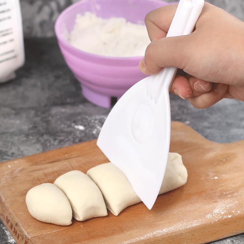 2 Pcs White Plastic Dough Scraper Cutters, Bread Chopper Separator, Flour Scraper, Cake Smoother, Kitchen Cutting Tool with Handle