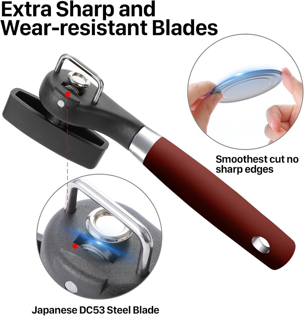 Can Opener, Manual Side Safe Cut Can Opener Smooth Edge, Red