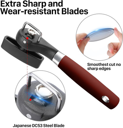 Can Opener, Manual Side Safe Cut Can Opener Smooth Edge, Red