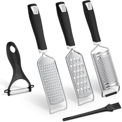 5 Pcs Zester Grater Set Stainless Steel with Peeler, Black