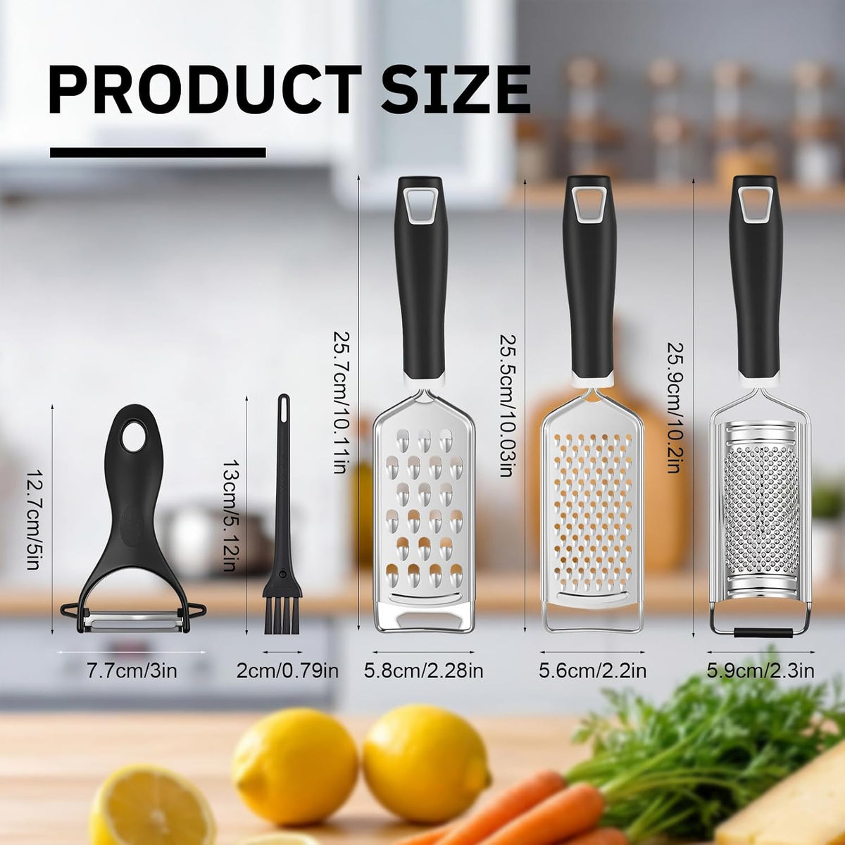 5 Pcs Zester Grater Set Stainless Steel with Peeler, Black