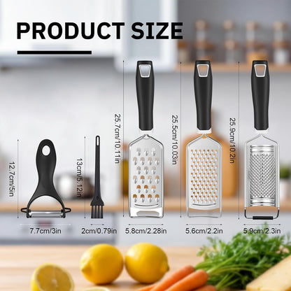 5 Pcs Zester Grater Set Stainless Steel with Peeler, Black