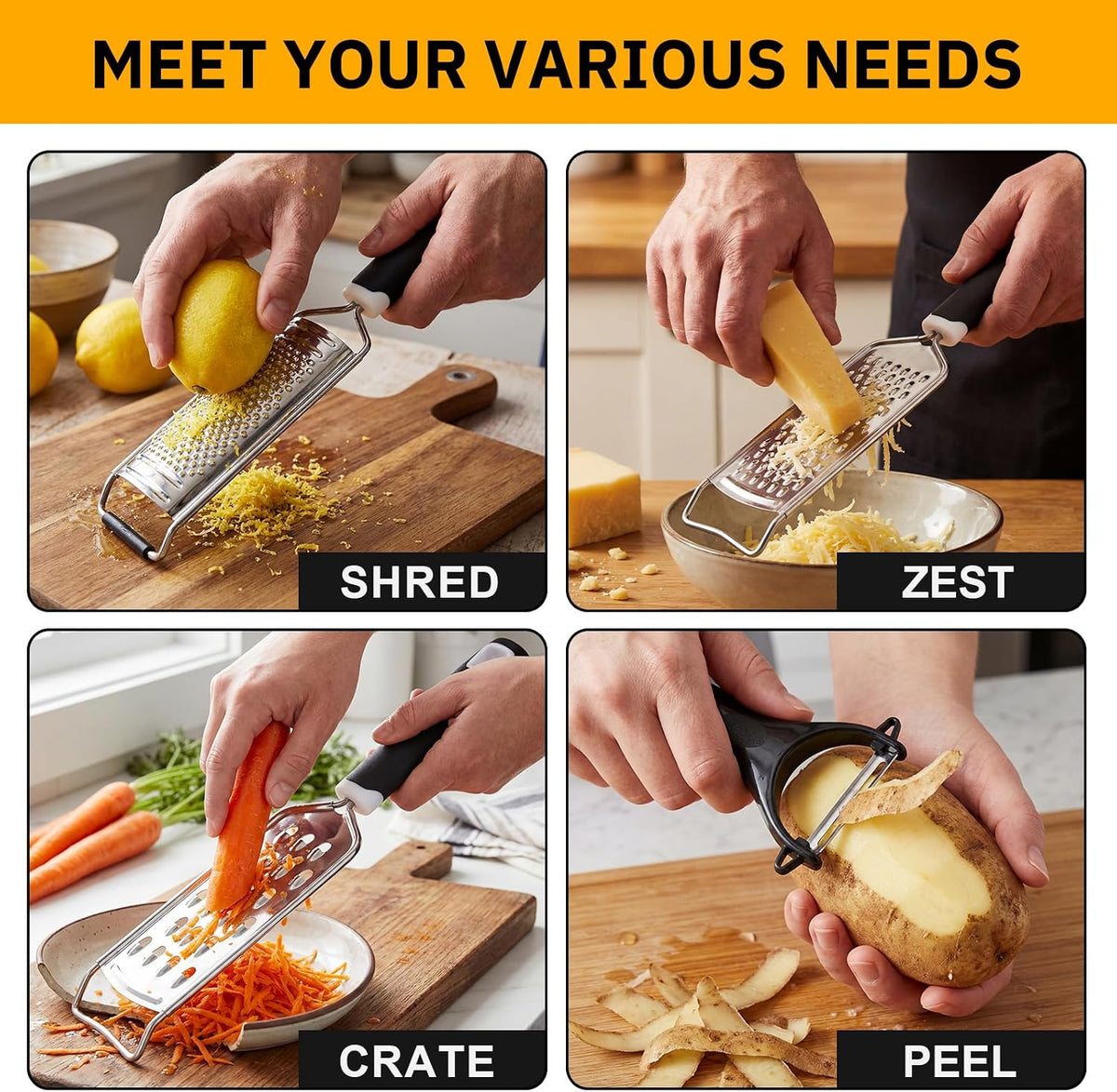 5 Pcs Zester Grater Set Stainless Steel with Peeler, Black