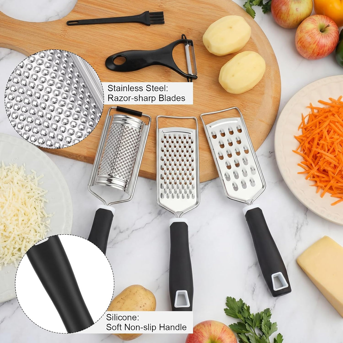 5 Pcs Zester Grater Set Stainless Steel with Peeler, Black