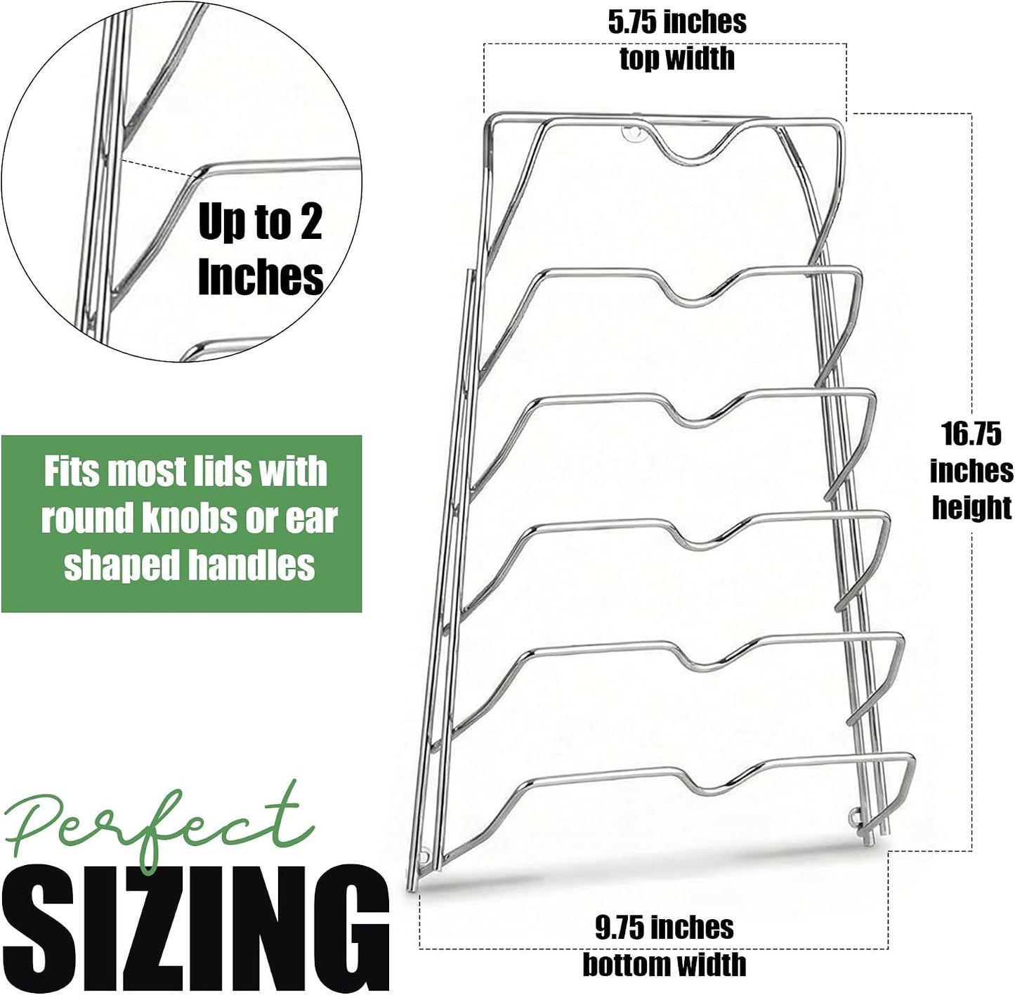 6 Pot Lid Organizer for Cabinet Door or Pantry Wall - Closet Door Pots and Pans Lids Holder - Glass or Metal Pan Covers Cabinet Organizer Kitchen Storage - White 6 Tier Lid Rack