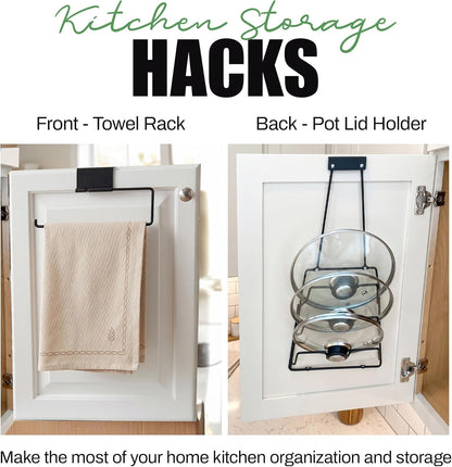 6 Pot Lid Organizer for Cabinet Door or Pantry Wall - Closet Door Pots and Pans Lids Holder - Glass or Metal Pan Covers Cabinet Organizer Kitchen Storage - White 6 Tier Lid Rack