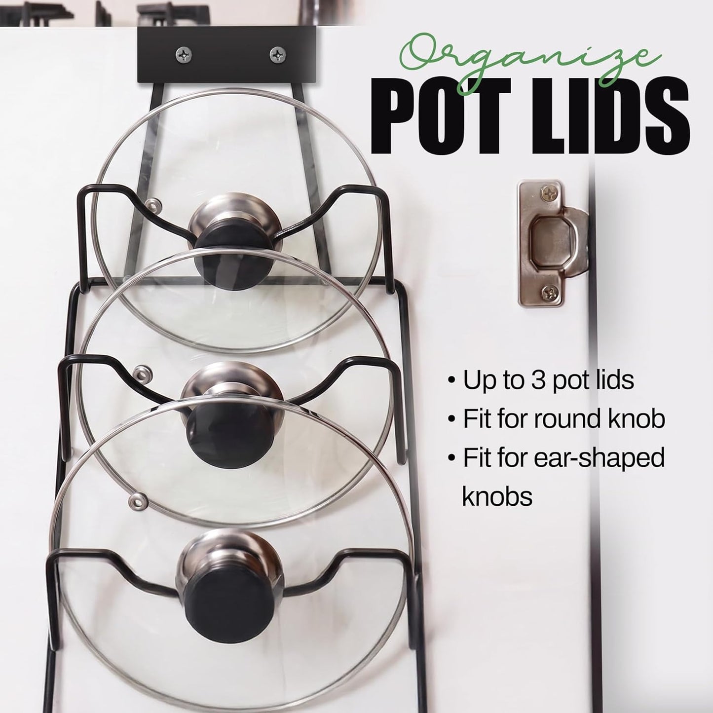 6 Pot Lid Organizer for Cabinet Door or Pantry Wall - Closet Door Pots and Pans Lids Holder - Glass or Metal Pan Covers Cabinet Organizer Kitchen Storage - White 6 Tier Lid Rack