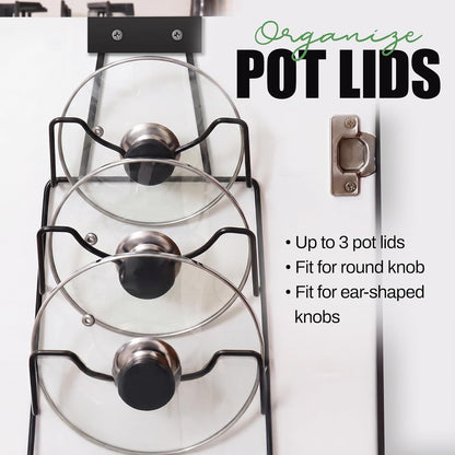 6 Pot Lid Organizer for Cabinet Door or Pantry Wall - Closet Door Pots and Pans Lids Holder - Glass or Metal Pan Covers Cabinet Organizer Kitchen Storage - White 6 Tier Lid Rack