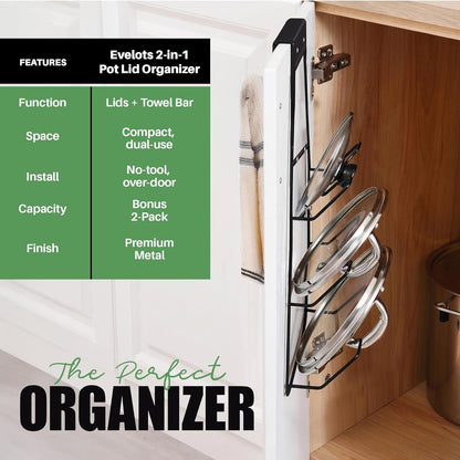 6 Pot Lid Organizer for Cabinet Door or Pantry Wall - Closet Door Pots and Pans Lids Holder - Glass or Metal Pan Covers Cabinet Organizer Kitchen Storage - White 6 Tier Lid Rack