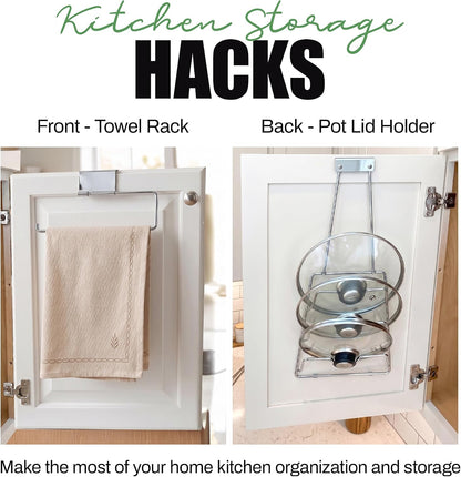6 Pot Lid Organizer for Cabinet Door or Pantry Wall - Closet Door Pots and Pans Lids Holder - Glass or Metal Pan Covers Cabinet Organizer Kitchen Storage - White 6 Tier Lid Rack