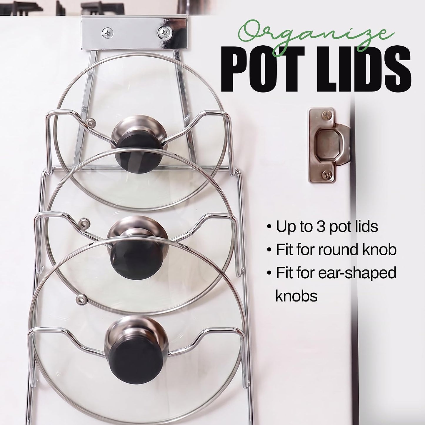 6 Pot Lid Organizer for Cabinet Door or Pantry Wall - Closet Door Pots and Pans Lids Holder - Glass or Metal Pan Covers Cabinet Organizer Kitchen Storage - White 6 Tier Lid Rack