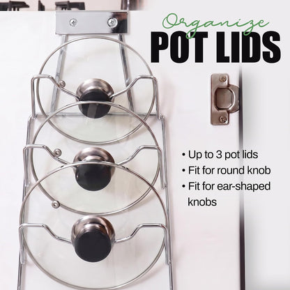 6 Pot Lid Organizer for Cabinet Door or Pantry Wall - Closet Door Pots and Pans Lids Holder - Glass or Metal Pan Covers Cabinet Organizer Kitchen Storage - White 6 Tier Lid Rack