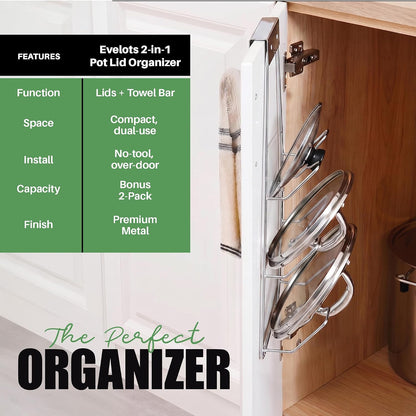 6 Pot Lid Organizer for Cabinet Door or Pantry Wall - Closet Door Pots and Pans Lids Holder - Glass or Metal Pan Covers Cabinet Organizer Kitchen Storage - White 6 Tier Lid Rack