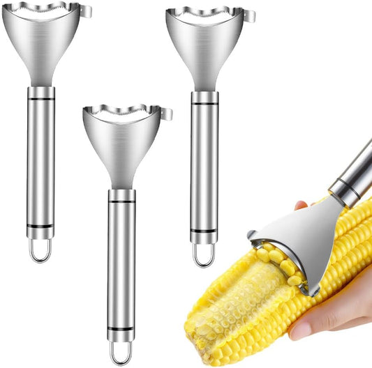 3-Pack Stainless Steel Corn Cob Stripper Tool, Corn Kernel Remover & Peeler for Corn on the Cob, Handy Kitchen Corn Stripping Tool for Quickly Removing Corn Kernels