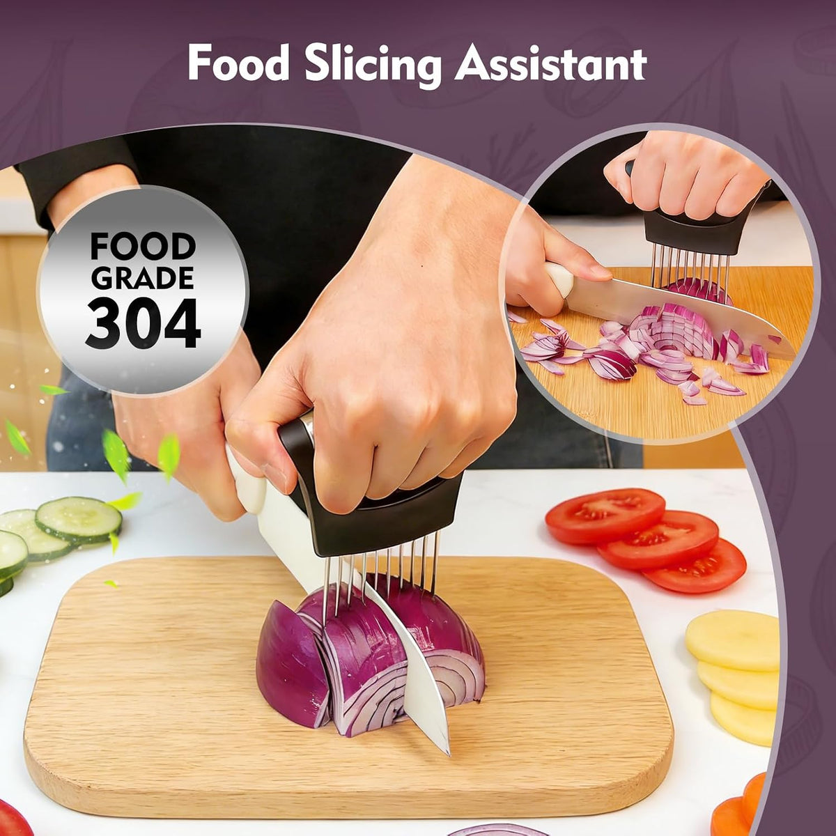 Onion Holder for Slicing, Stainless Steel Onion Slicer