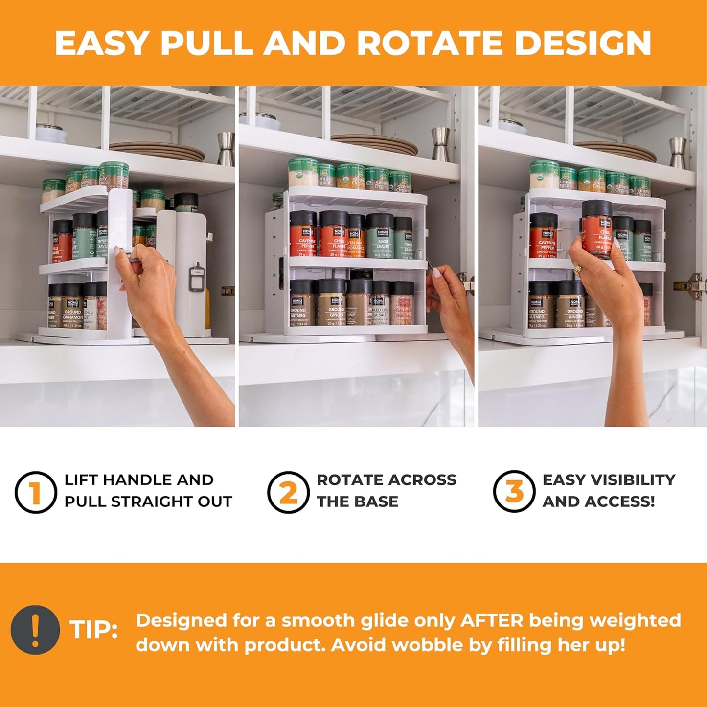 Cabinet Caddy SNAP! Spice Rack Organizer for Cabinet - Slide & Rotate Seasoning Organizer - 4 Snap-In Adjustable Shelves for 5 Tier of Storage - Magnetic Modular Design - 8.9”H x 6.1”W x 10.8”D