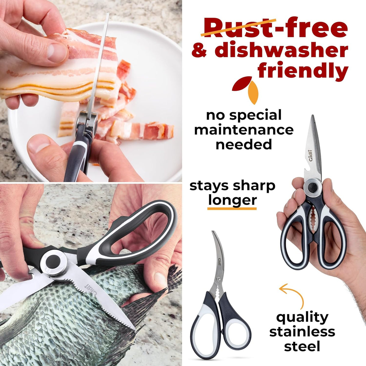 Kitchen Shears & Seafood Scissors Set - Lifetime Replace. Warranty* | Heavy Duty Utility Stainless Steel All Purpose Ultra Sharp Scissors for Meat, Poultry, Food & Cooking - Dishwasher Safe