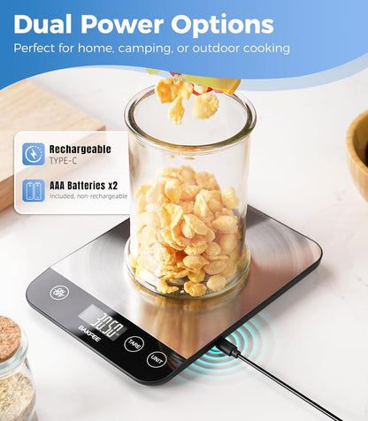 Food Scale, 33lb Kitchen Scale, 1g Precision, USB-C Charging, Black