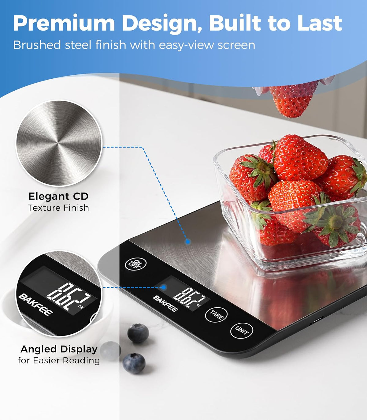 Food Scale, 33lb Kitchen Scale, 1g Precision, USB-C Charging, Black