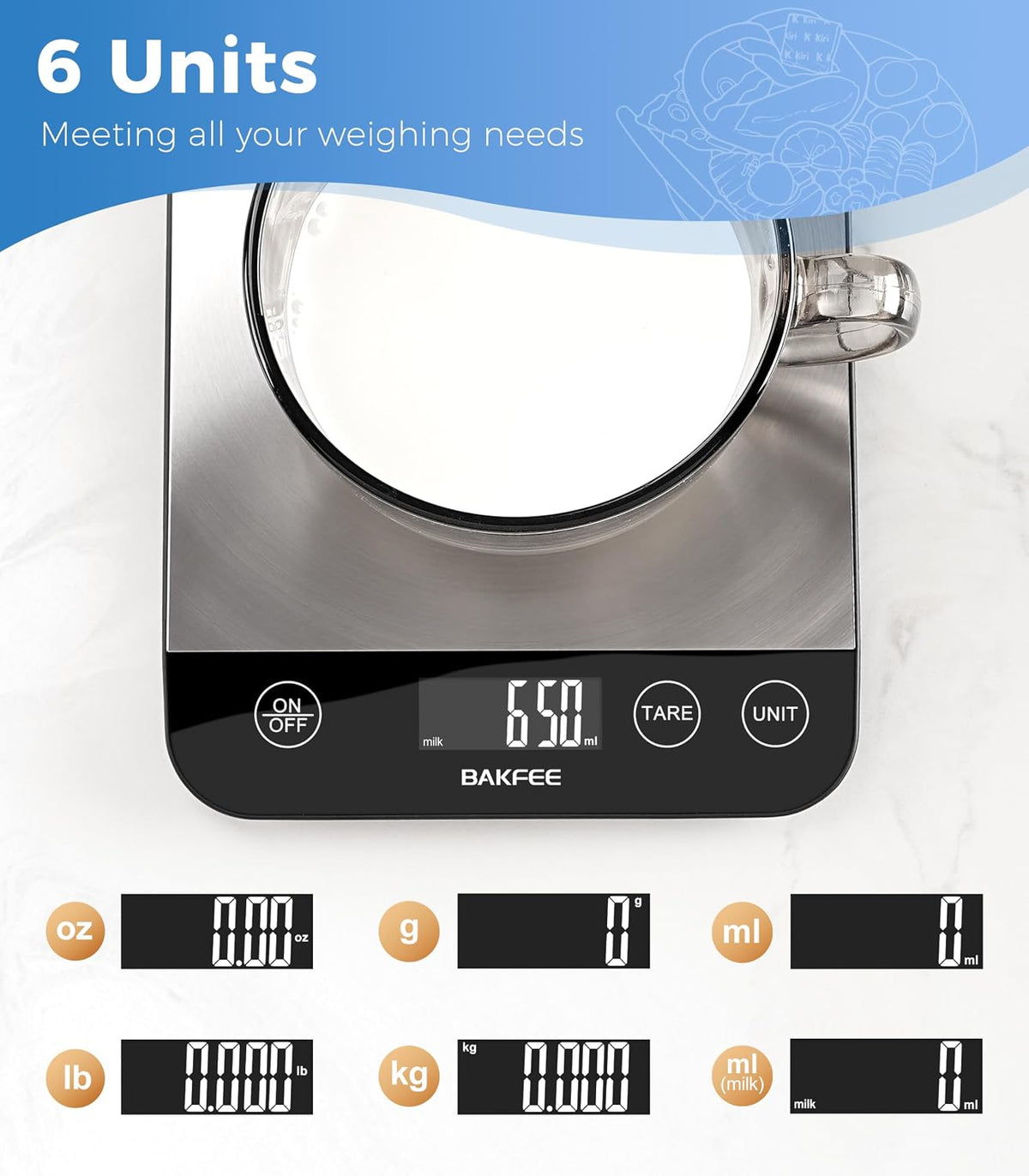 Food Scale, 33lb Kitchen Scale, 1g Precision, USB-C Charging, Black