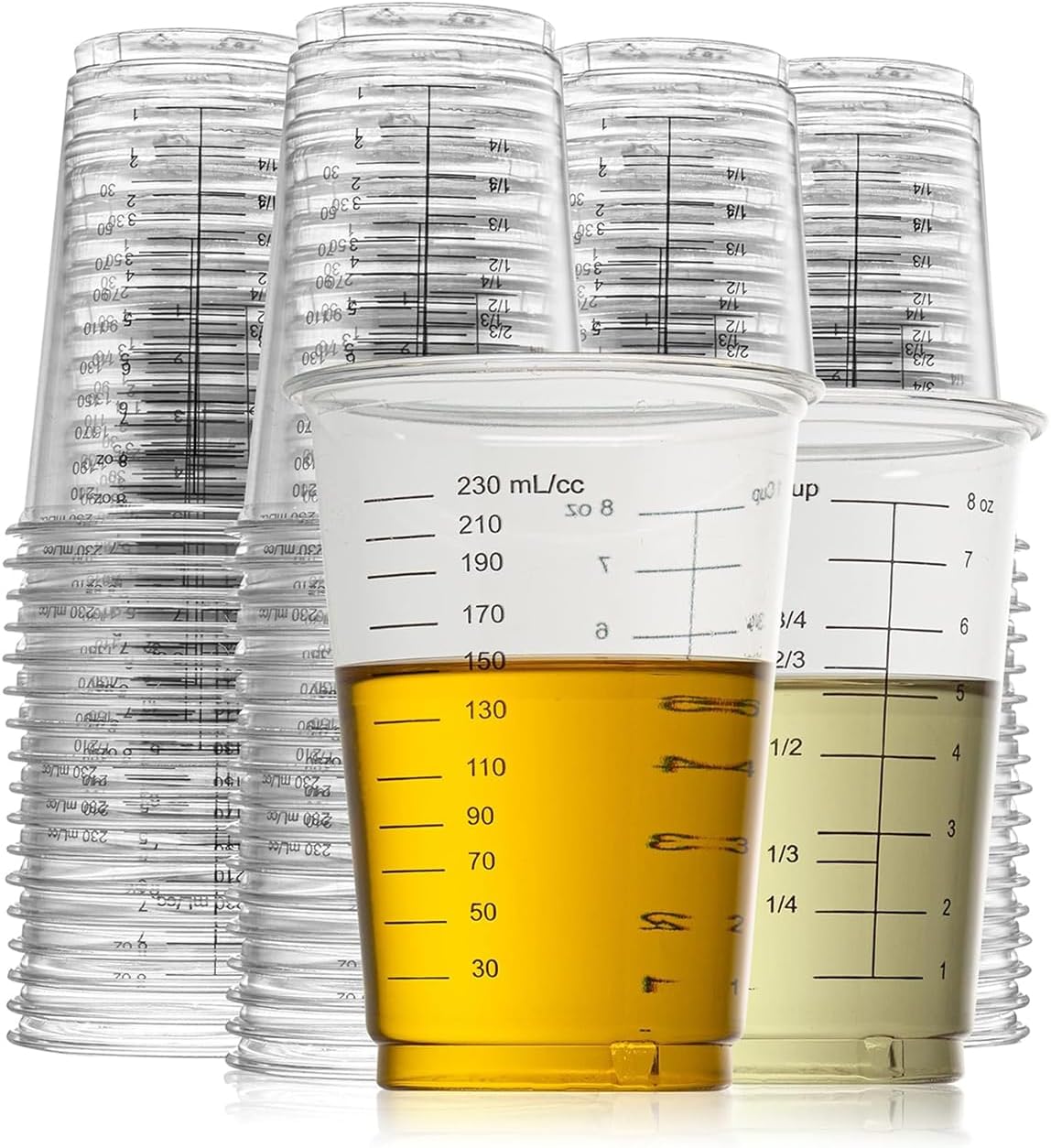 50 Disposable Measuring Cups 8 oz - Plastic Paint Measuring Cups and Disposable Mixing Cups for Epoxy Resin - Versatile, Clear Measurement for Wet and Dry Ingredients for Baking and Crafting