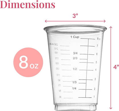 50 Disposable Measuring Cups 8 oz - Plastic Paint Measuring Cups and Disposable Mixing Cups for Epoxy Resin - Versatile, Clear Measurement for Wet and Dry Ingredients for Baking and Crafting