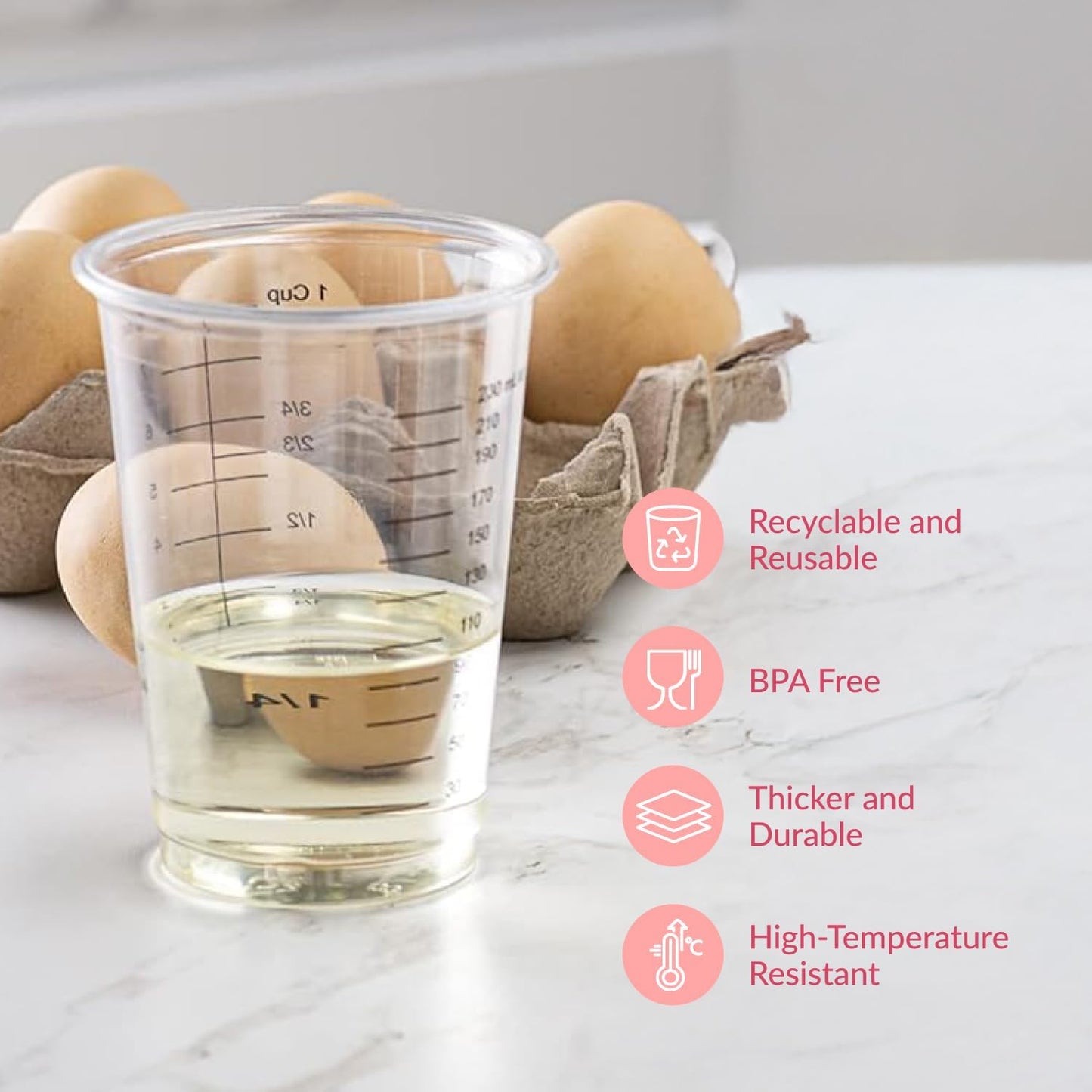 50 Disposable Measuring Cups 8 oz - Plastic Paint Measuring Cups and Disposable Mixing Cups for Epoxy Resin - Versatile, Clear Measurement for Wet and Dry Ingredients for Baking and Crafting