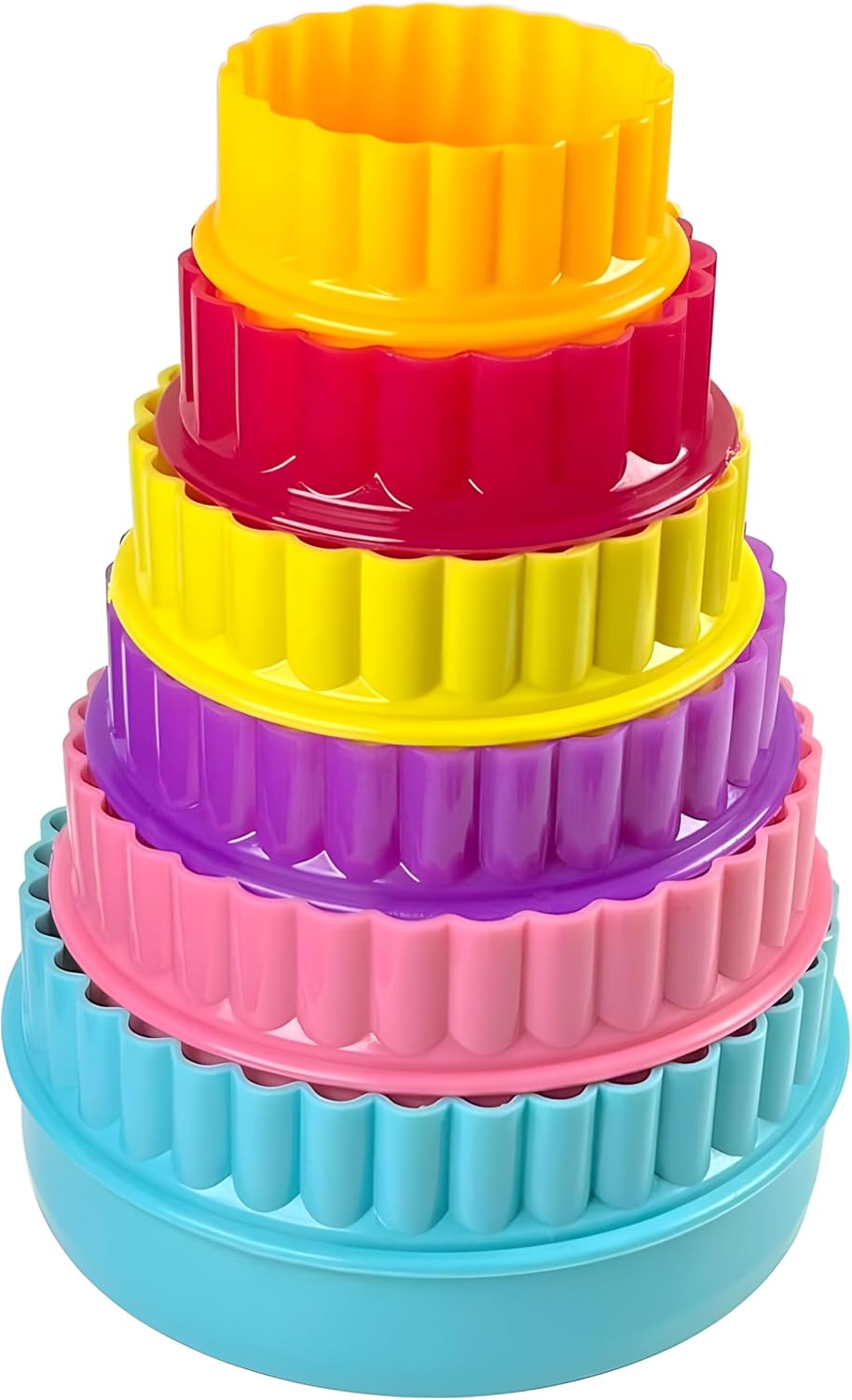 Cookie Biscuit Cutter Set, 6-Pack Dual-Sided Round Plastic Cutters, Smooth & Ruffled Edges, Multi-Size Shapes for Cookies, Cake, Fruit & Vegetables