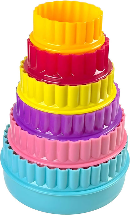 Cookie Biscuit Cutter Set, 6-Pack Dual-Sided Round Plastic Cutters, Smooth & Ruffled Edges, Multi-Size Shapes for Cookies, Cake, Fruit & Vegetables