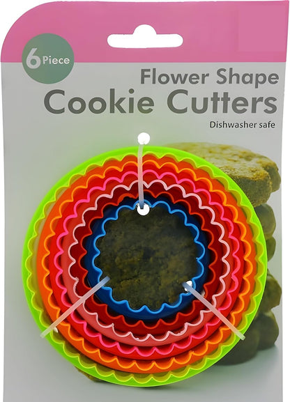 Cookie Biscuit Cutter Set, 6-Pack Dual-Sided Round Plastic Cutters, Smooth & Ruffled Edges, Multi-Size Shapes for Cookies, Cake, Fruit & Vegetables