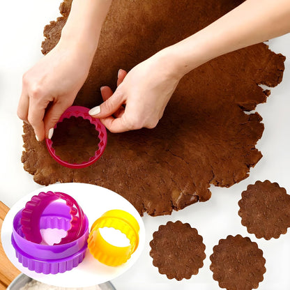 Cookie Biscuit Cutter Set, 6-Pack Dual-Sided Round Plastic Cutters, Smooth & Ruffled Edges, Multi-Size Shapes for Cookies, Cake, Fruit & Vegetables
