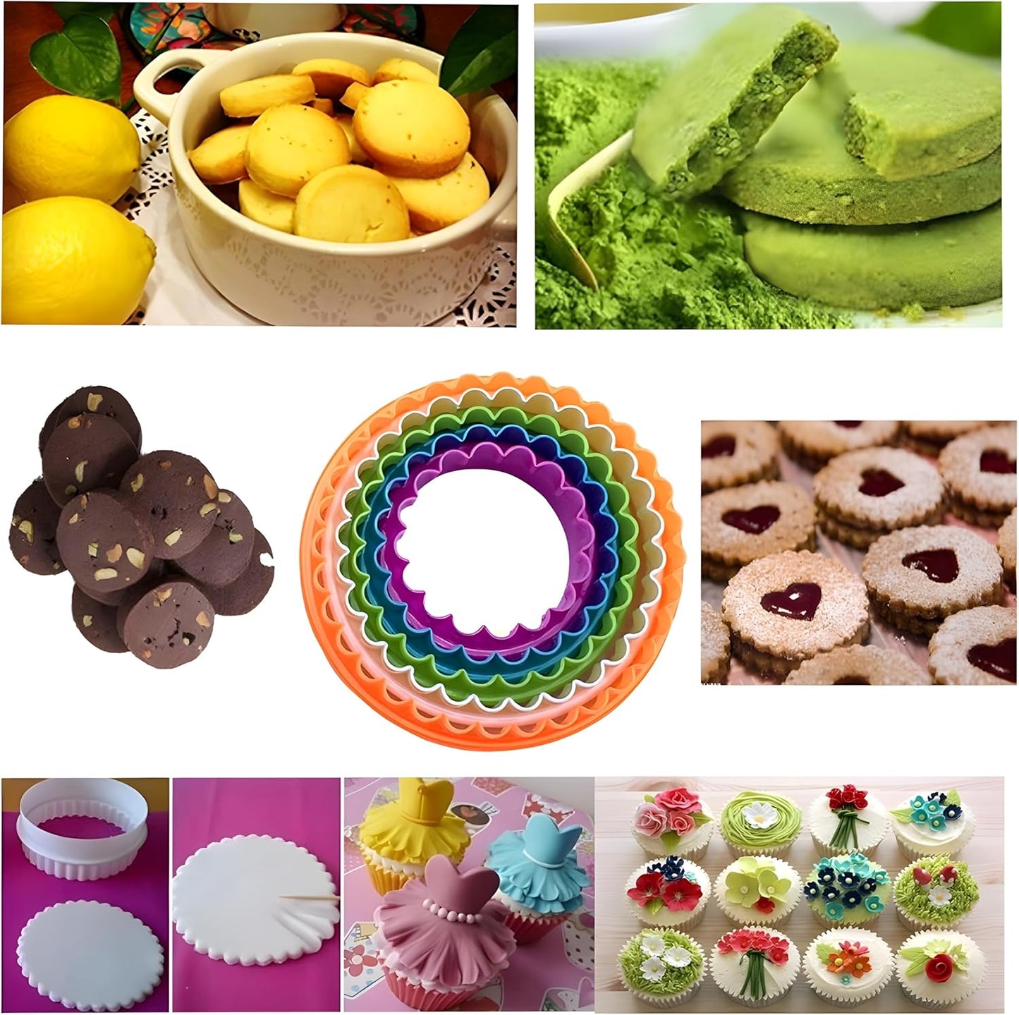 Cookie Biscuit Cutter Set, 6-Pack Dual-Sided Round Plastic Cutters, Smooth & Ruffled Edges, Multi-Size Shapes for Cookies, Cake, Fruit & Vegetables