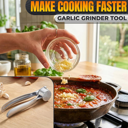 Metal Garlic Press - Ginger Mincer with 37 Built-In Studs for Maximum Extraction, Garlic Crusher for Ginger and Soft Nuts, Rust-Resistant, Ergonomic Handle, No Peel Needed, Hand Wash Only, Silver