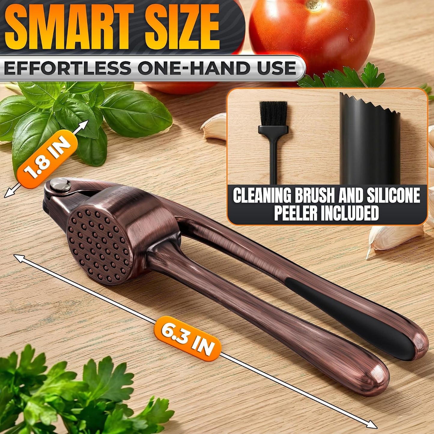 Metal Garlic Press - Ginger Mincer with 37 Built-In Studs for Maximum Extraction, Garlic Crusher for Ginger and Soft Nuts, Rust-Resistant, Ergonomic Handle, No Peel Needed, Hand Wash Only, Silver